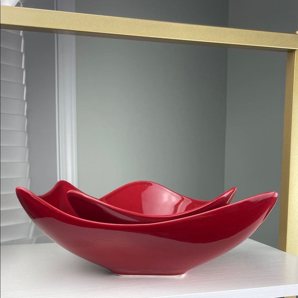 PF Home Modern Red Glazed Ceramic 9” & 12.5 Bowls – Set of 2, Made in Portugal